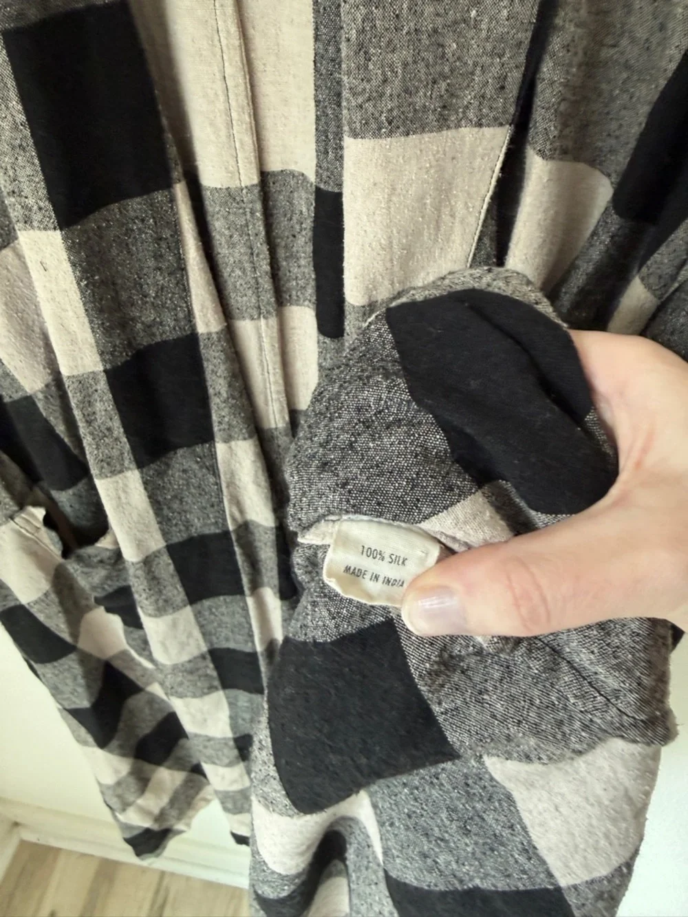 Ali Golden Buffalo Plaid raw silk duster jacket - XS/S